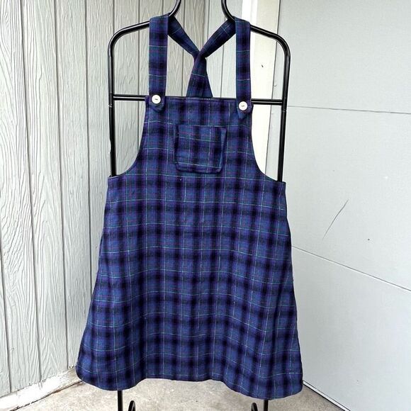 Handmade Plaid Pinafore Dress in Purple & Green Tartan, Dark Academia, M/L - Picture 1 of 6